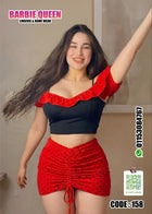 طقم لانجيري حريمي قطعتين أسود وأحمر منقط – Free Size | كود 158