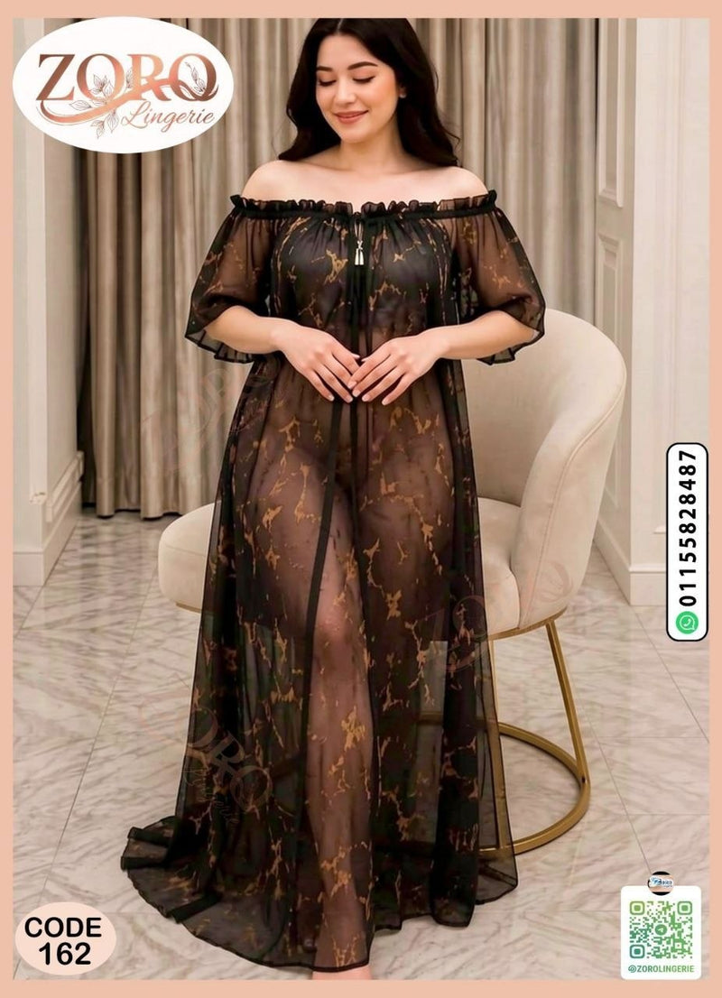 لانجري حريمي شيفون أسود طويل أوف شولدر – كود 162