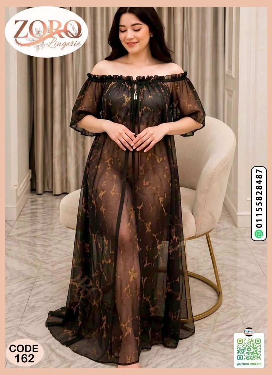 لانجري حريمي شيفون أسود طويل أوف شولدر – كود 162