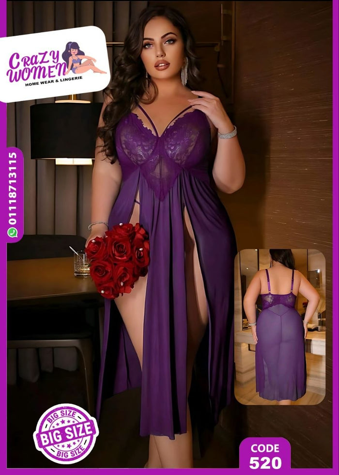 قميص نوم حريمي طويل موف Big Size كود 520