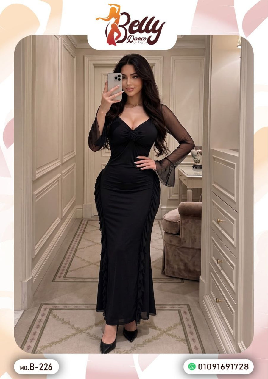 Black Belly Dance Maxi Dress Code B-226 | فستان رقص طويل أسود