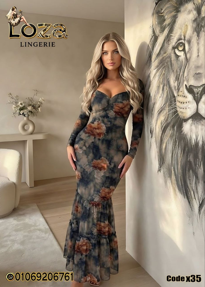 فستان حريمي طويل مشجر كود X35