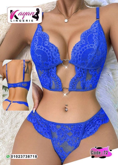 طقم لانجري حريمي أزرق دانتيل قطعتين – Free Size | كود 72