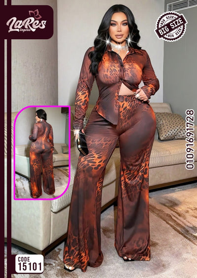 طقم حريمي قميص وبنطلون مطبوع Big Size – كود 15101