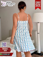 قميص نوم حريمي Big Size سماوي وأبيض بقلوب حمراء – موديل 205