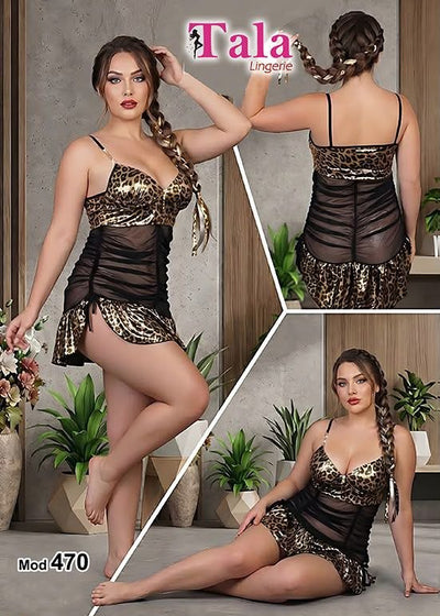 قميص نوم لانجري حريمي أسود وتايجر شفاف – موديل 470