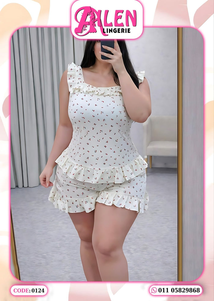 بيجامة شورت حريمي فري سايز كود 0124 لون أبيض