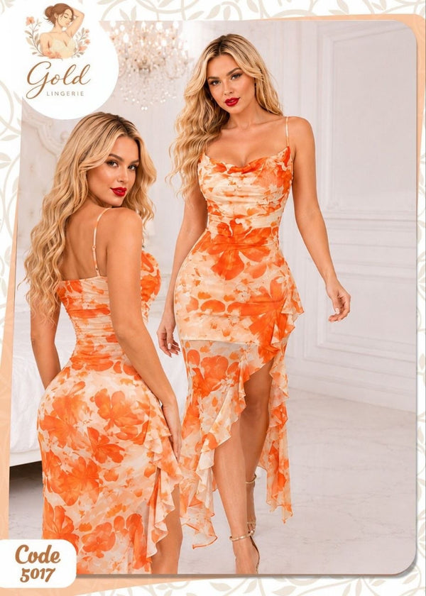 فستان صيفي برتقالي One Size 50-80 kilo - Code 5017