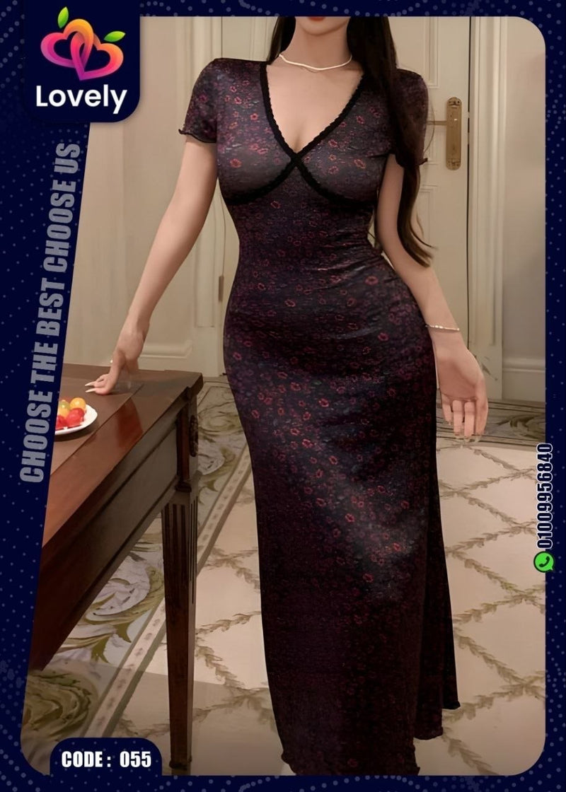 فستان نوم طويل فلورال كود 055 | Free Size 50-80 كيلو
