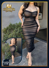Code 358 Black Ruched Mesh Halter Dress | فستان لانجري شبك أسود