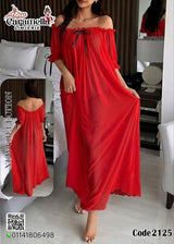 قميص نوم حريمي أحمر أوف شولدر Free Size كود 2125