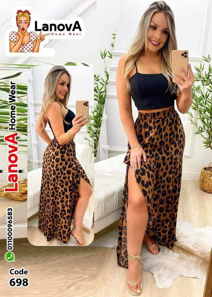 Leopard Ruffle Hem High-Low Skirt - Divarouj