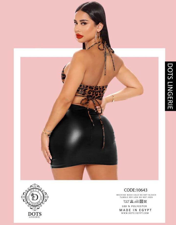 Two Piece Of Lingerie - Tiger From The Chest - Leather Short Skirt - Divarouj