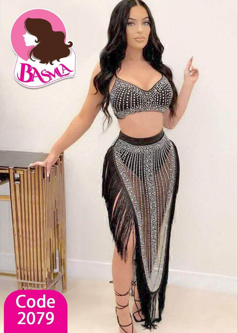 Sparkling Rhinestone Belly Dance Outfit | طقم رقص شرقي لامع قطعتين