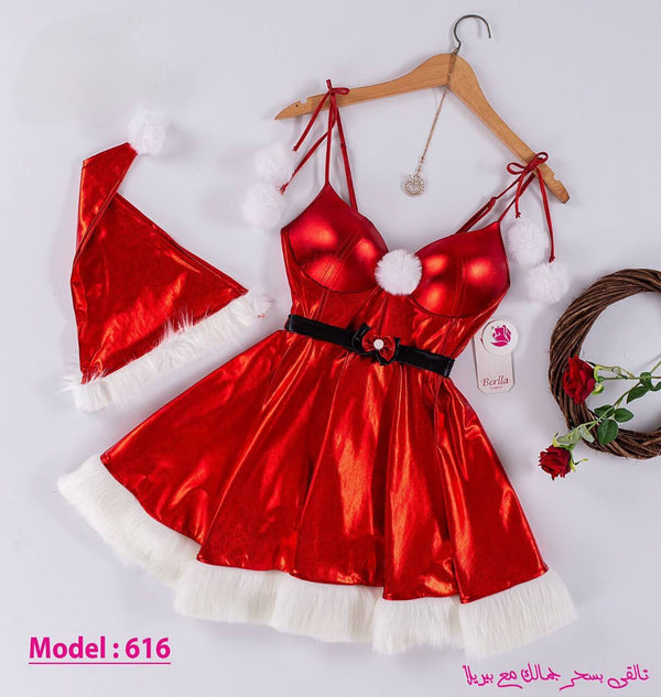 Women Mrs.Claus Christmas Mini Dress Sleeveless Red - Divarouj