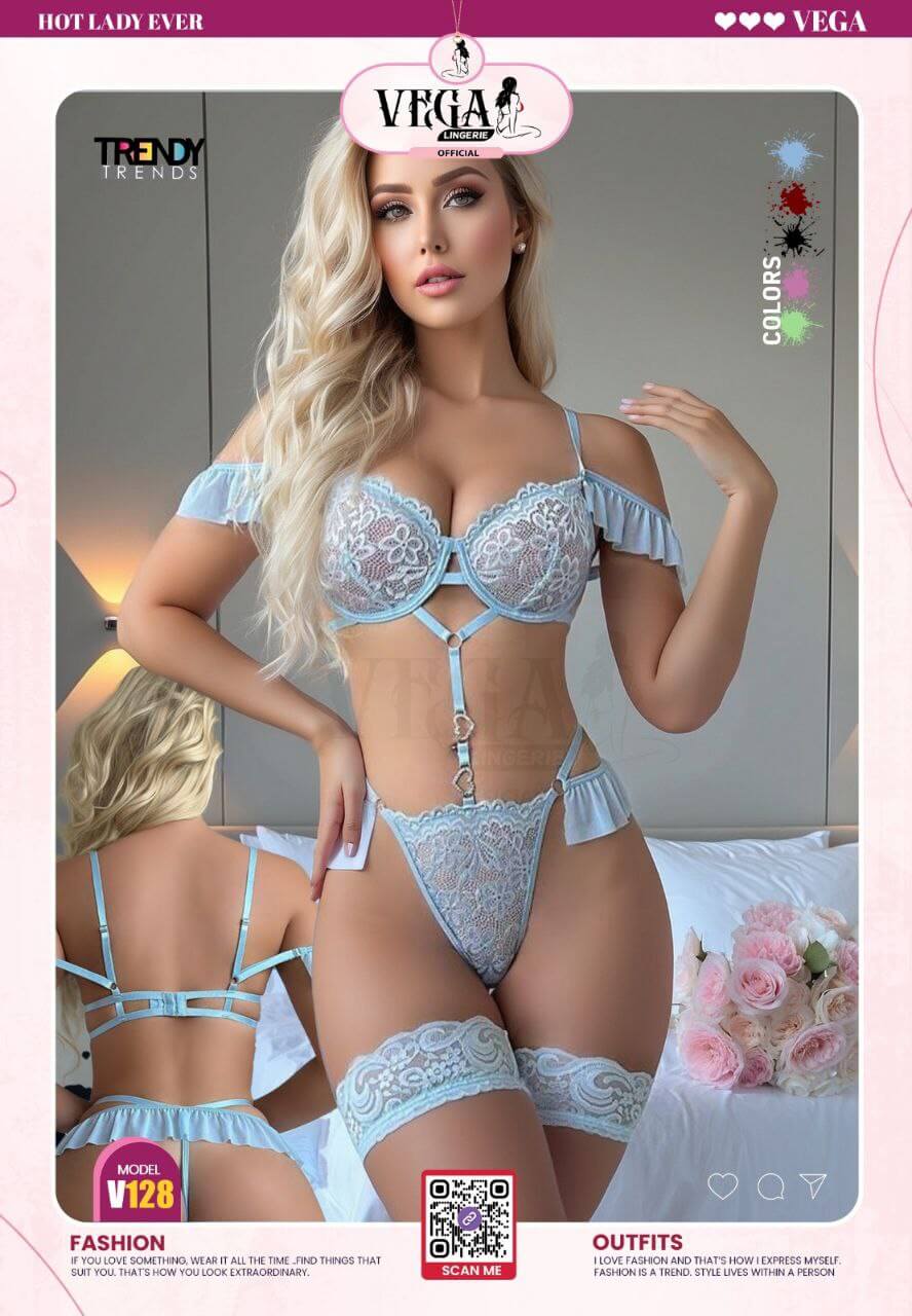 Baby Blue Lingerie Set, Underwire Bra & Thong, Women's Underwear - Divarouj