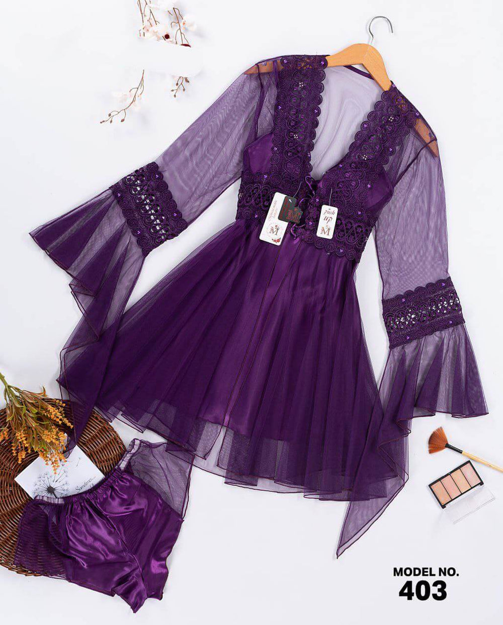 Soft Touch Women's Sexy Fashion Sexy Lingerie Satin 3 pieces Lingerie Short Lingerie Sleepwear - Divarouj