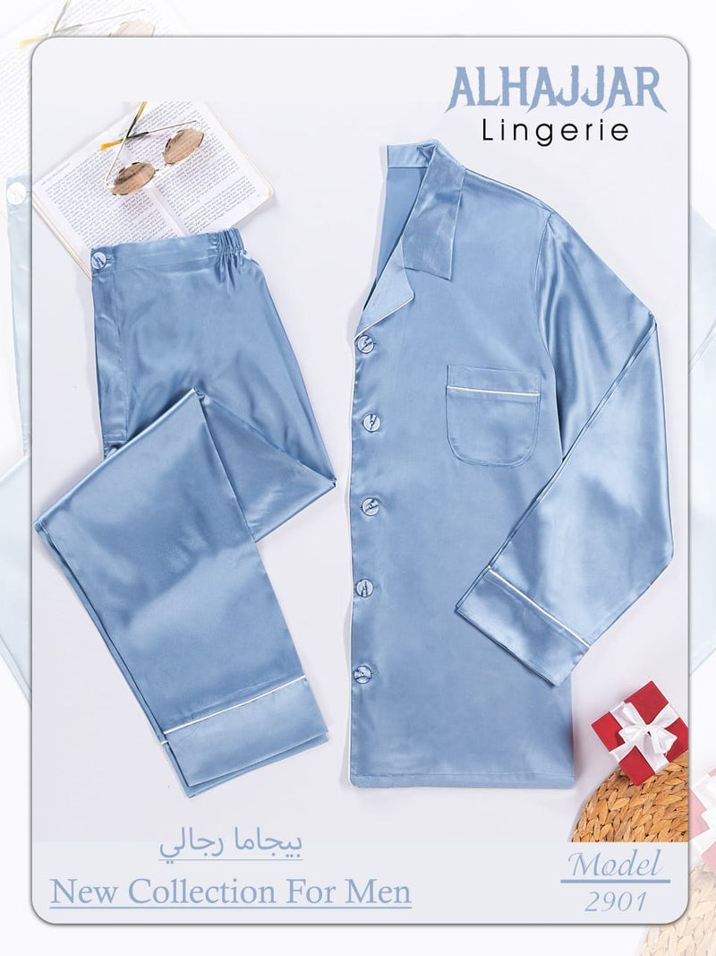 Two-piece satin pajama for men - Divarouj