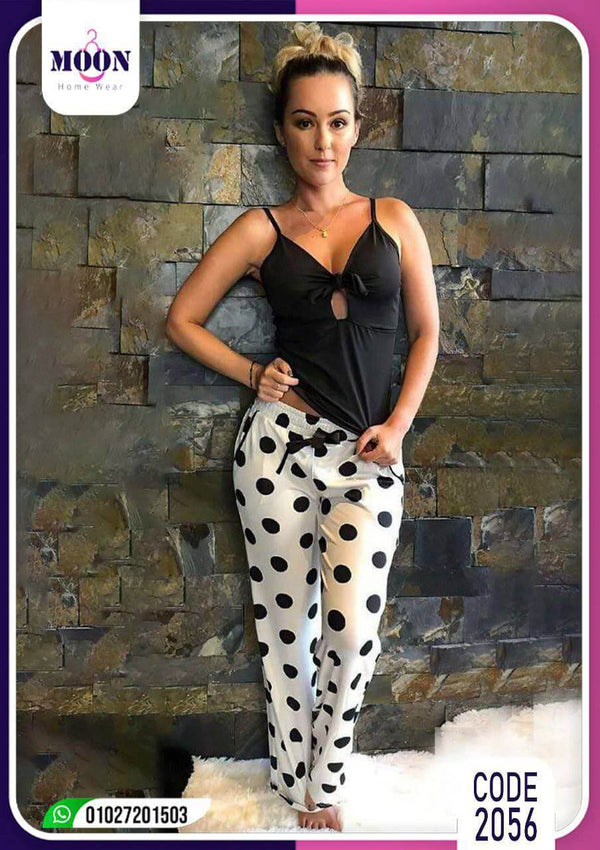 Summer casual pajamas - white pants and a black blouse for women - Divarouj