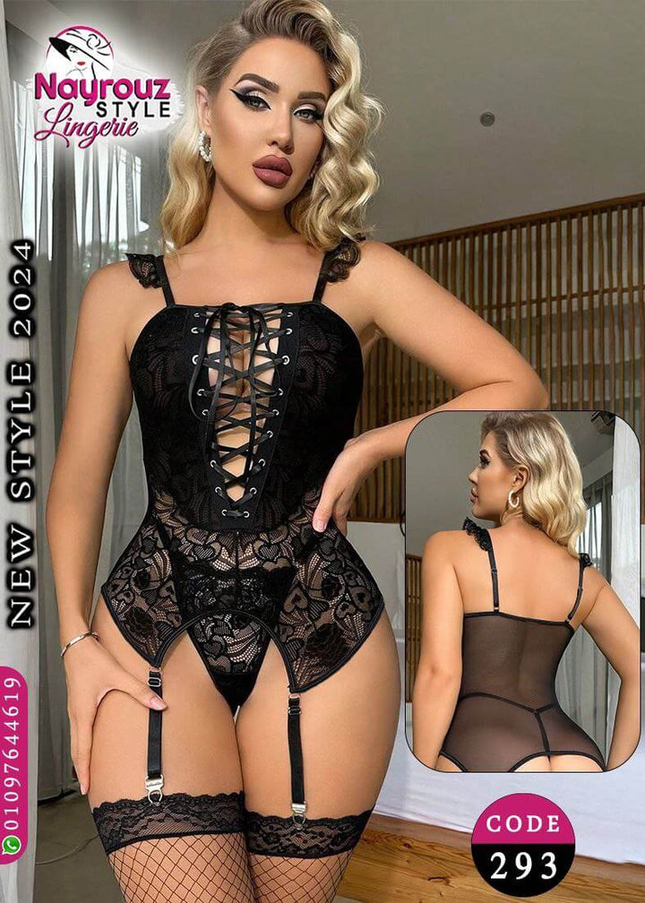 Women's Sexy Bra & Thong & 2 Pairs Of Stockings Set Without Underwire - Divarouj