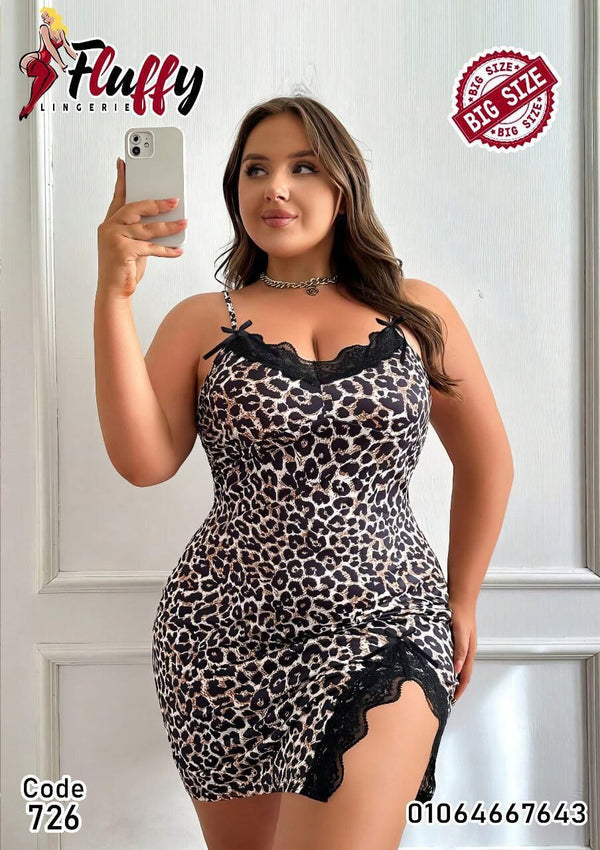 Plus Size Leopard Print Cami Sleep Dress With Lace Patchwork And Side Slit - Divarouj