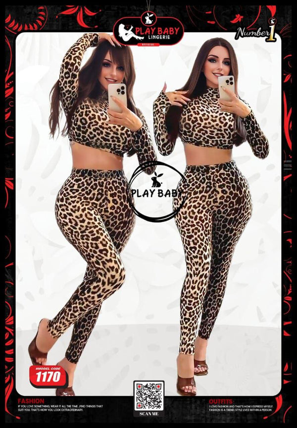 Women's Pants + Cropped Set Dg Glued Leopard - Divarouj