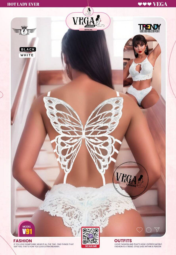 Two-Piece Lingerie Made Of Lace With A Butterfly Shape On The Back - Divarouj