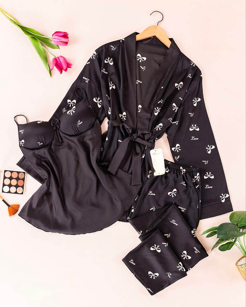 طقم بيجامات ستان مثير للنساء ، ملابس نوم ، ملابس نوم ، ملابس داخلية ، صيف ، روب ساتان ، شورتات ، بدلة بيجامات ، ملابس ملابس منزلية ، 3 قطعة