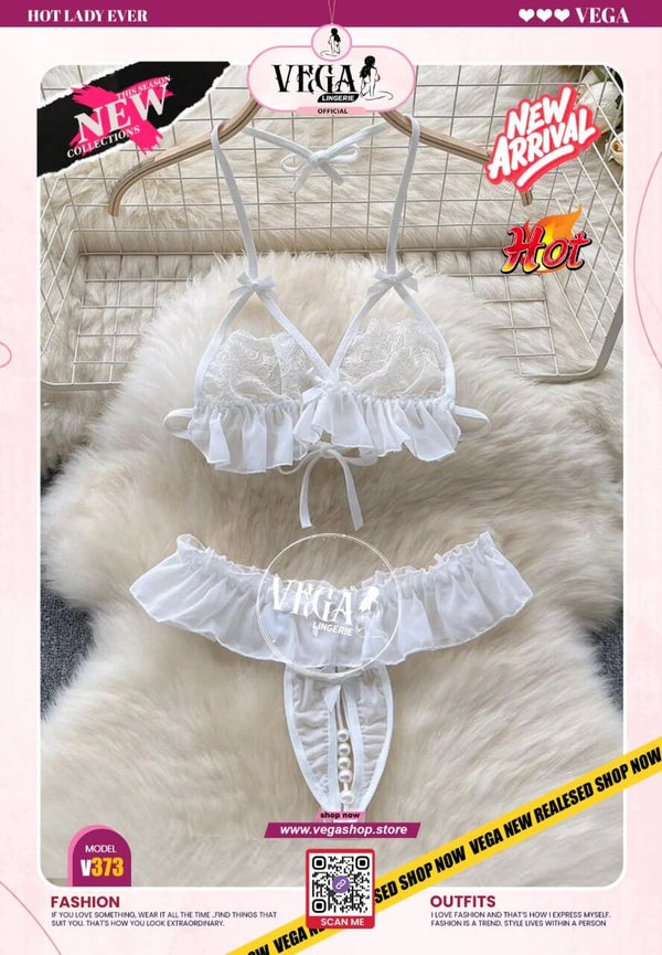 Sexy lace underwear transparent porn for women, ruffled mesh suits, Mini Halter bra + pearl thongs, hollowed out erotic evening suits