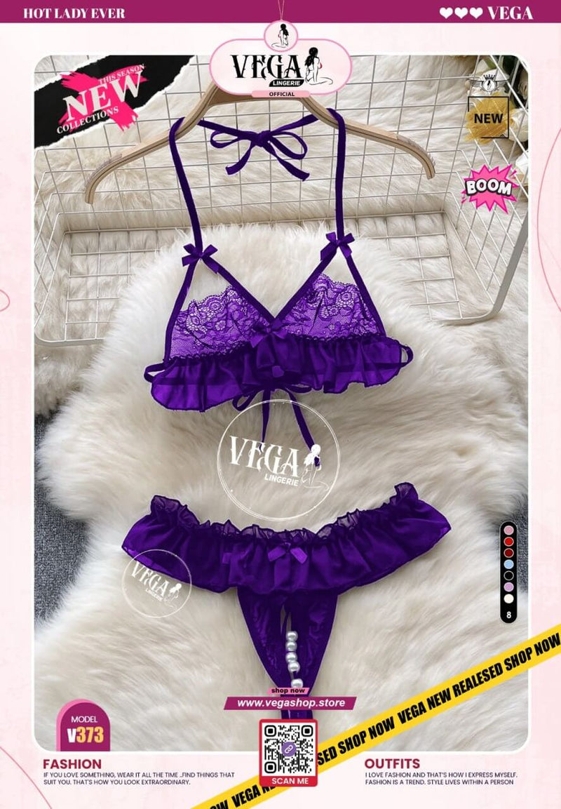 Sexy lace underwear transparent porn for women, ruffled mesh suits, Mini Halter bra + pearl thongs, hollowed out erotic evening suits