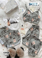 Women's Sleepwear Pajamas for Women Flower Print Pajamas Set 4 pieces