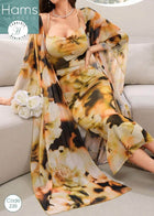 Ladies' Random Printed Shawl Coat Dress Two-Piece Suit 2 Piece Set