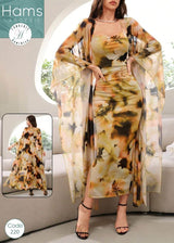 Ladies' Random Printed Shawl Coat Dress Two-Piece Suit 2 Piece Set