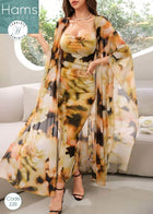 Ladies' Random Printed Shawl Coat Dress Two-Piece Suit 2 Piece Set