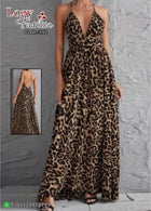 VCAY Plunge Neck Crisscross Open Back Leopard Dress