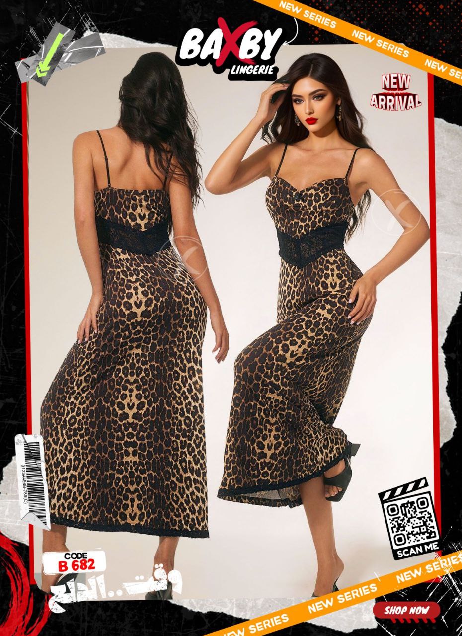 🐆 فستان لانجري بطبعة ليوبارد جذابة – كود B682 🐆