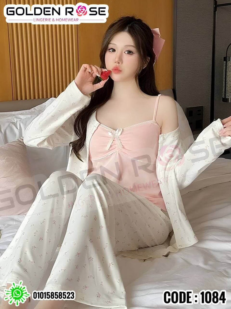 💖 طقم بيجامة 3 قطع ناعم وشيك – كود: 1084