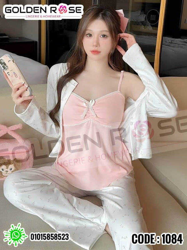 💖 طقم بيجامة 3 قطع ناعم وشيك – كود: 1084