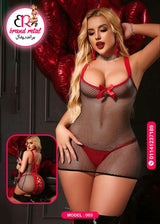 🔥 لانجري شبك مثير بفيونكة حمراء – كود 003