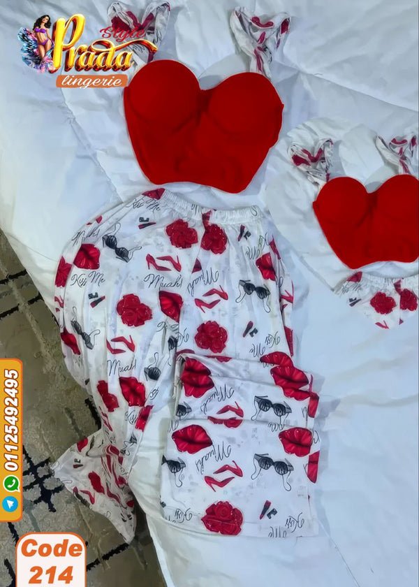 ❤️ طقم بيت بناتي قلب أحمر – كود 214 | Lingerie