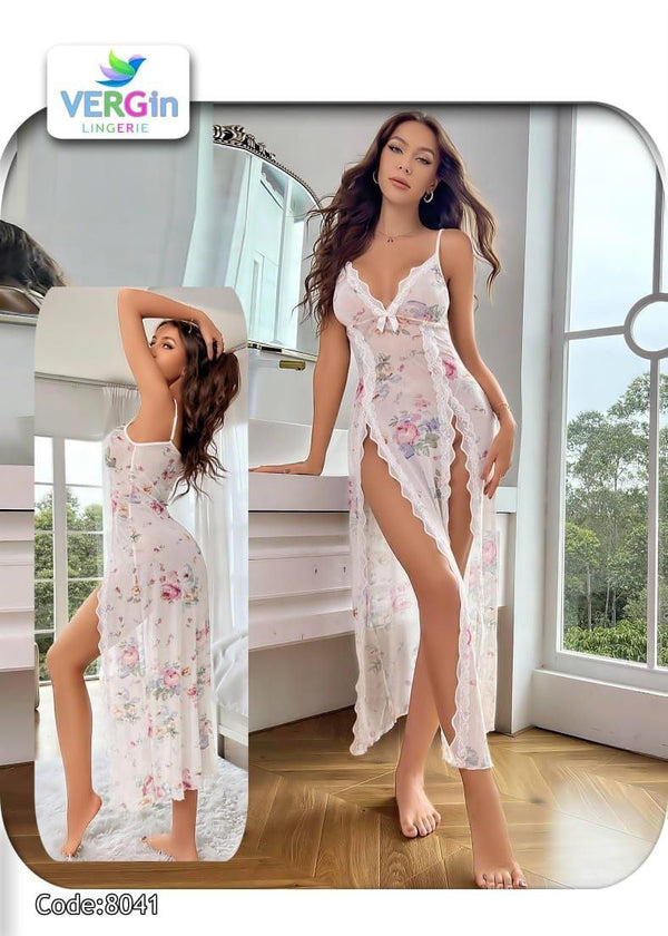 🌸 لانجيري طويل شفاف – كود 8041