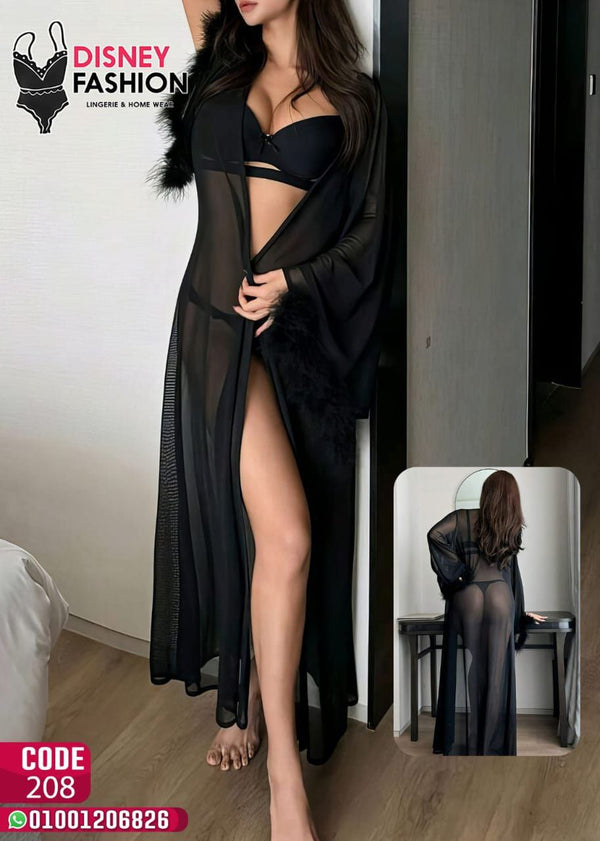 روب لانجري شفاف فاخر بلمسة فِرَاء – كود 208 Fashion