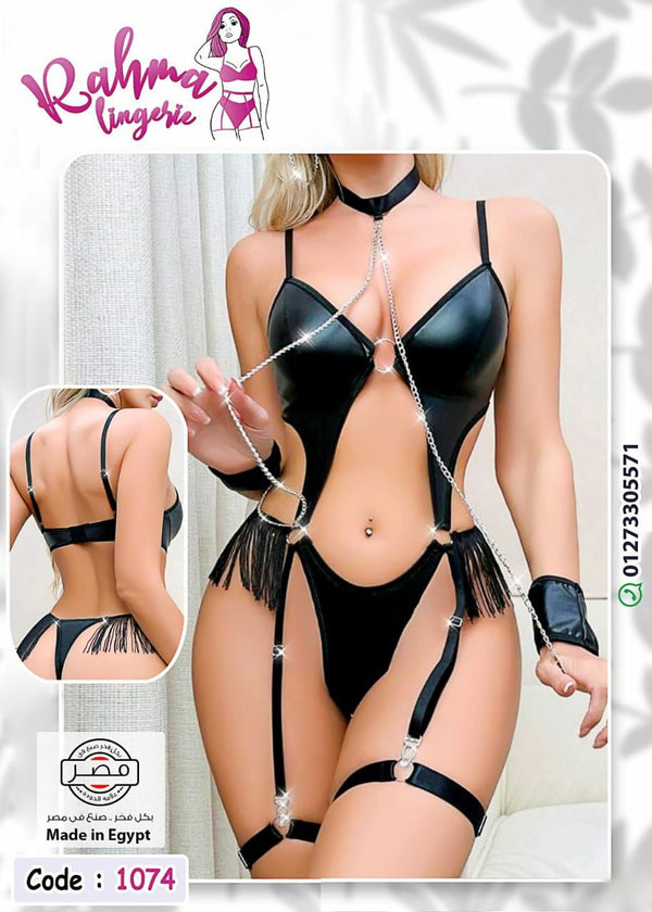 🔥 Black Faux Leather Chain Lingerie Bodysuit – Bold &amp; Elegant | Lingerie