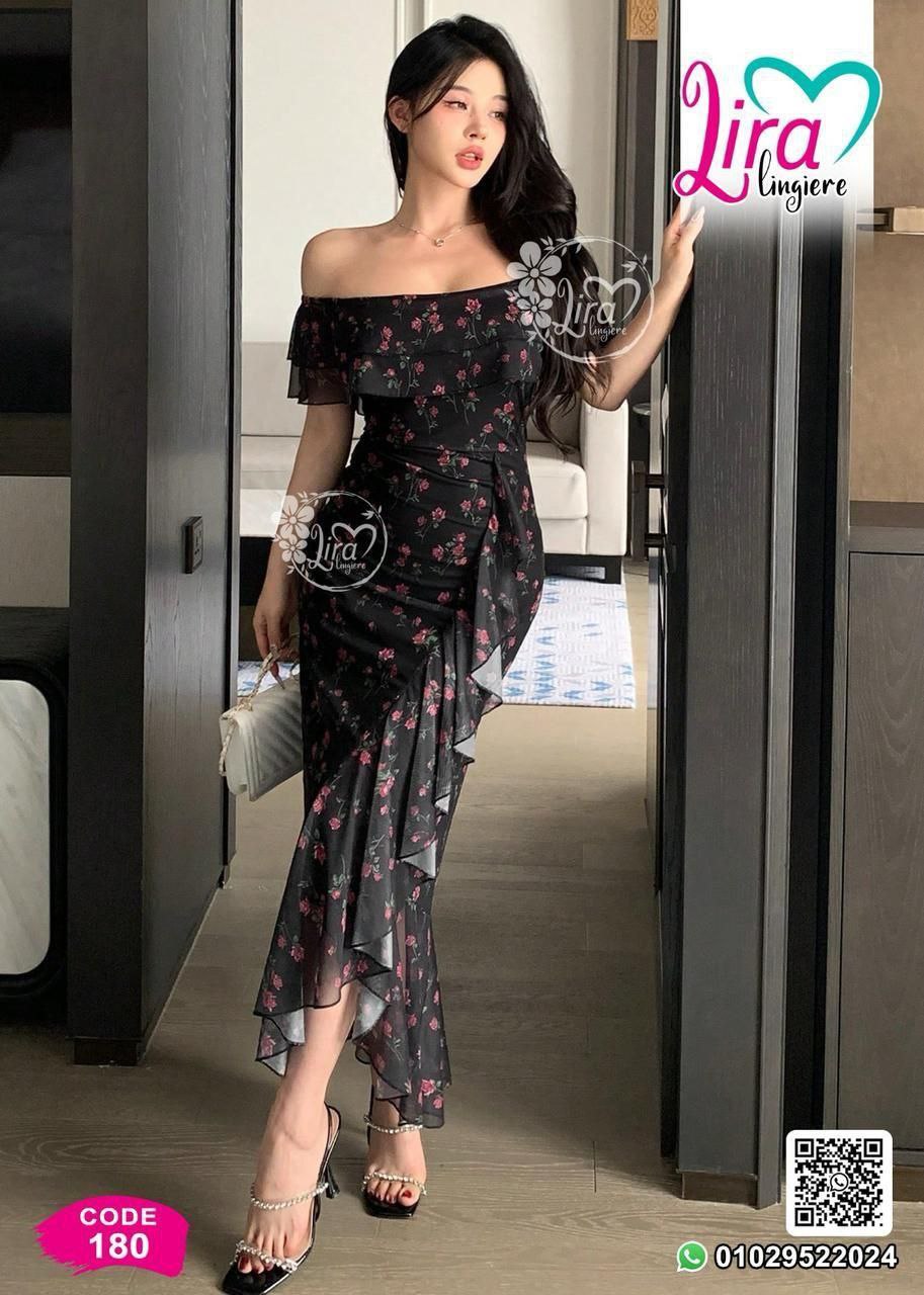 Elegant Off-Shoulder Floral Dress – CODE 180