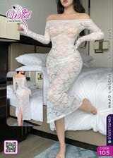 🤍 فستان دانتيل شفاف طويل - كود 105 | LINGERIE 2025