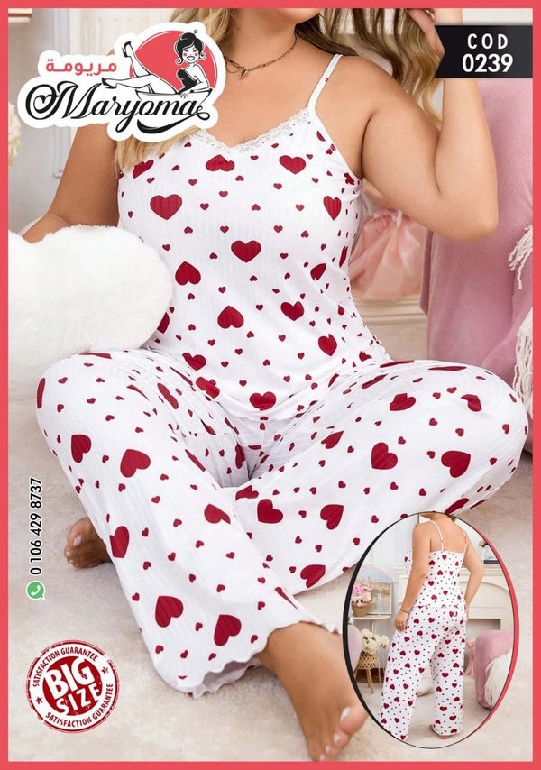 ❤️ بيجامة قلوب قطن - كود 0239 - BIG SIZE