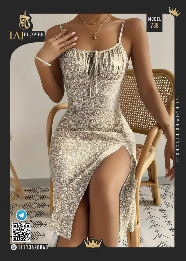 👑 فستان نوم بنقشة ناعمة – موديل 739 |Lingerie