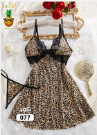 🐆 طقم نوم ليوبارد دانتيل فاخر – كود 077 HOME WEAR