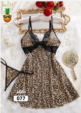 🐆 طقم نوم ليوبارد دانتيل فاخر – كود 077 HOME WEAR