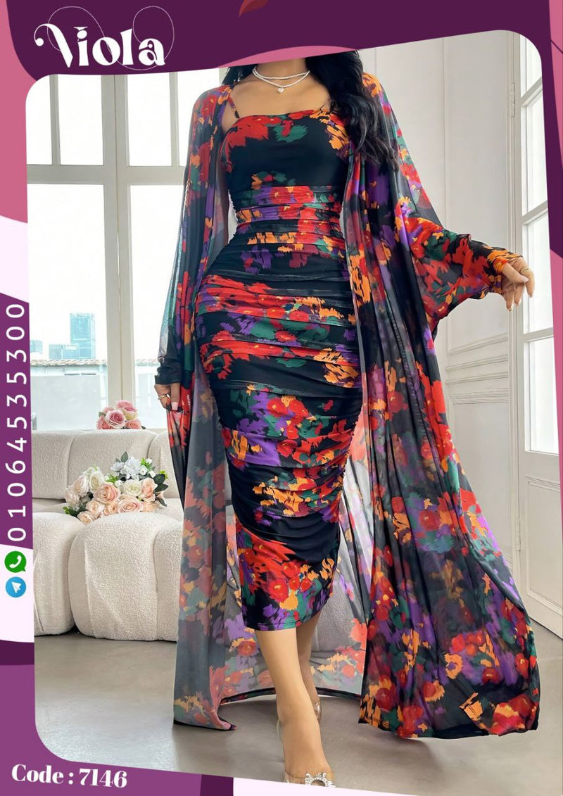 طقم فستان وروب فلورال حريمي | Free Size 50-80 KG | Divarouj